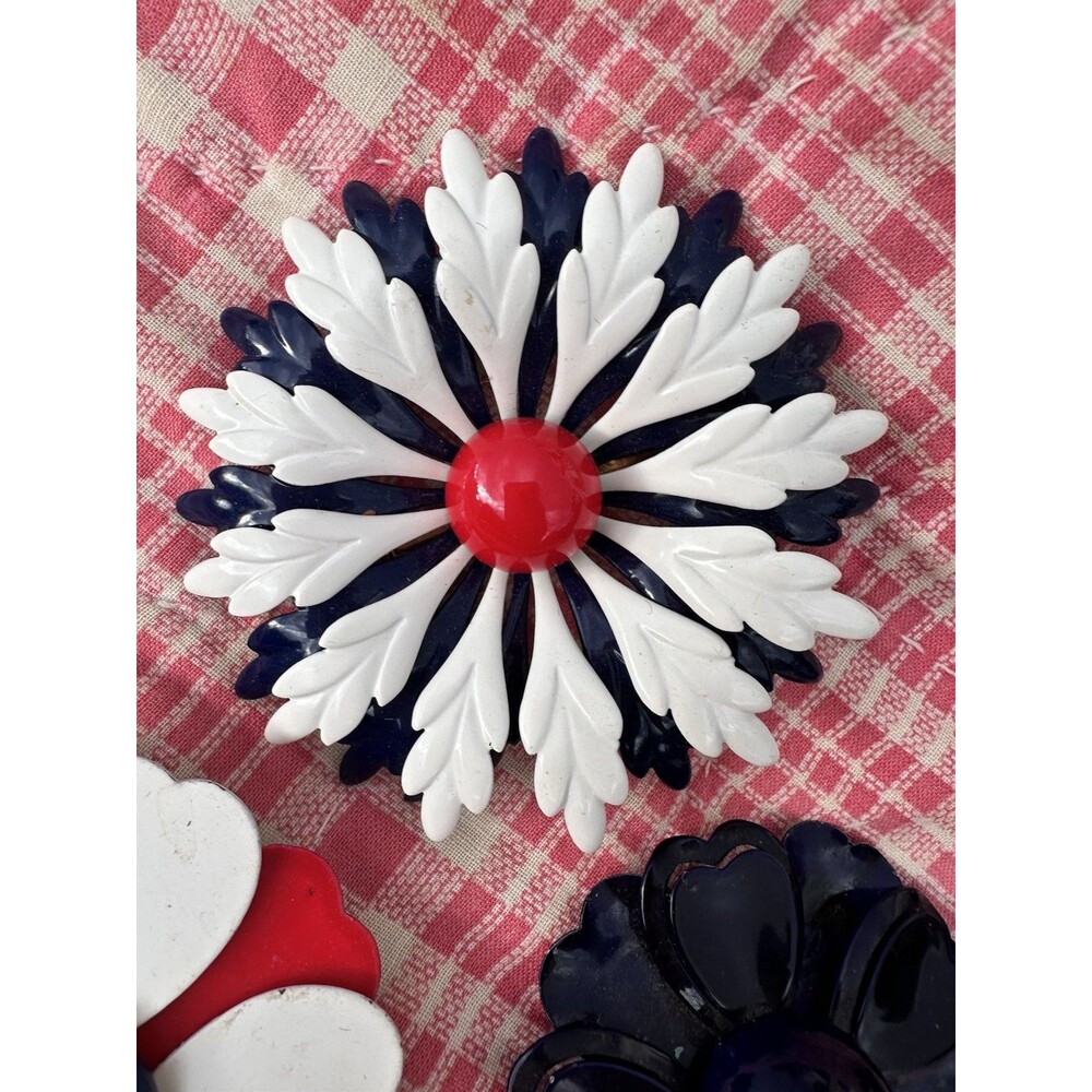 Red White & Blue Enamel Flower Pins Vintage Lot - Picture 14 of 16